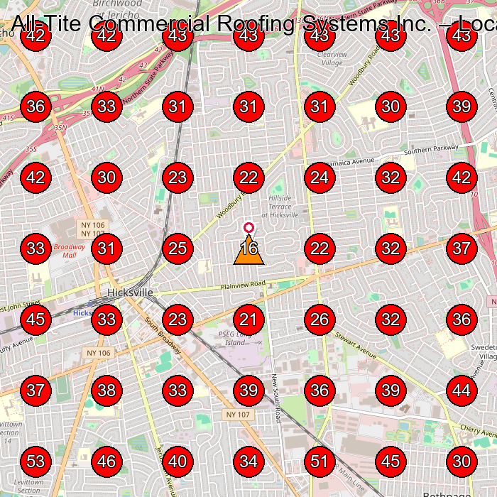 All-Tite Commercial Roofing Systems Inc. GeoGrid visibility map for Roofing Contractor in Hicksville